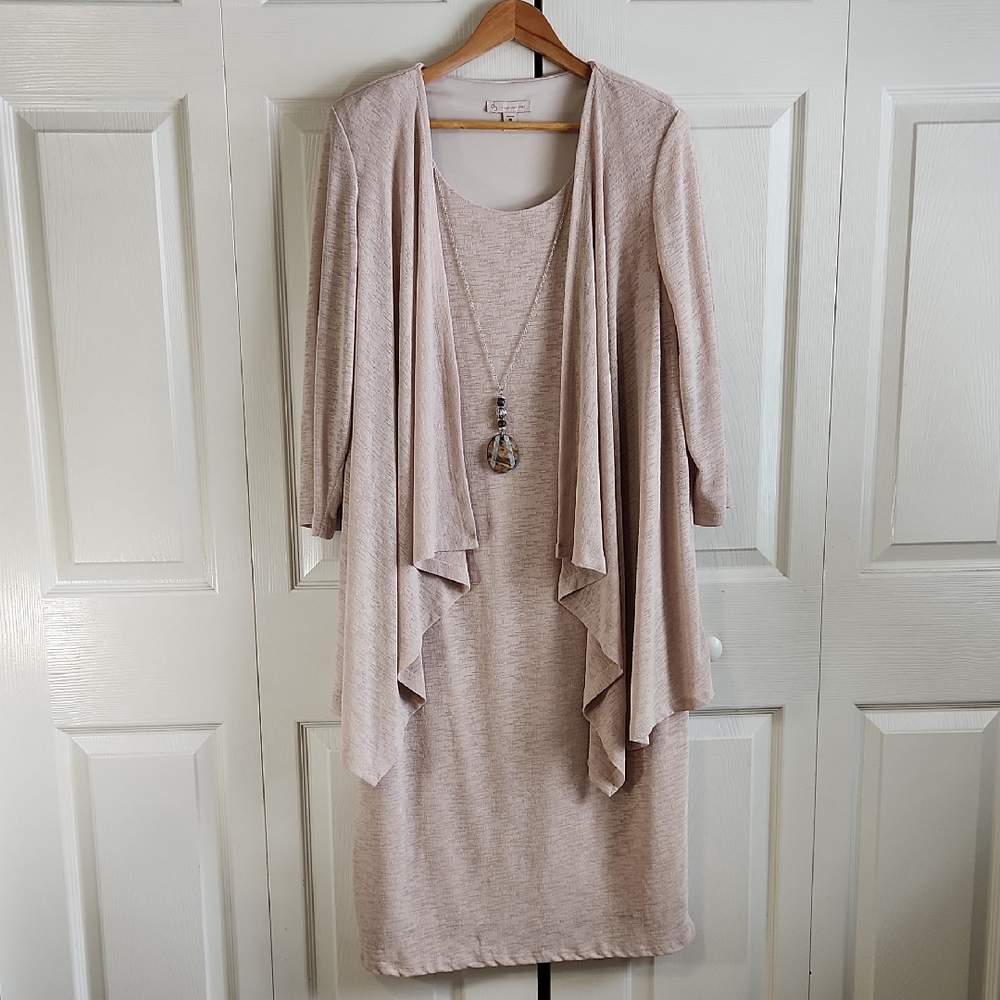 DB Established 1962 Beige Tank‎ Dress With Overcoat & Necklace Size 18 Neutral